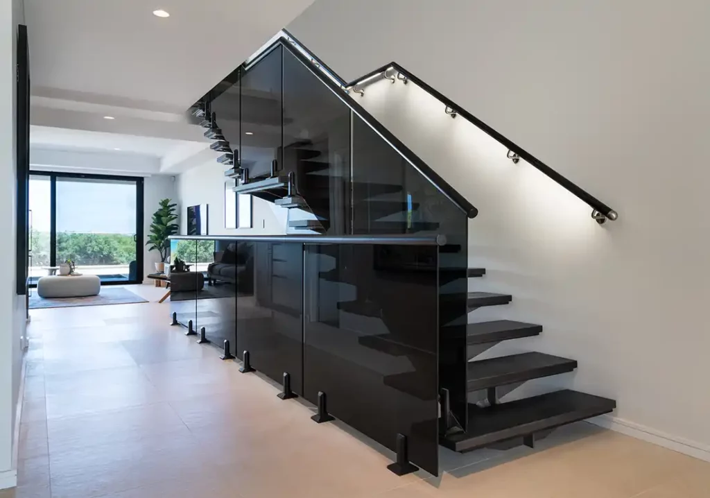 Grey Glass Balustrade with Illuminated Handrail